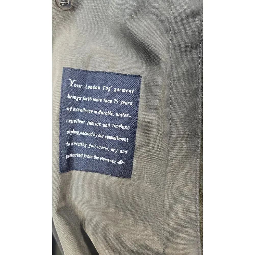 London Fog Men's 46R Olive Trench Coat Zip-Out Liner Water Resistant Overcoat